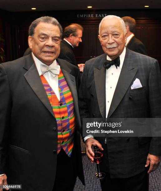 Ambassador Andrew Young and former New York City mayor David Dinkins attend the 2011 Trustees Emmy Award for Lifetime Achievement dinner and...