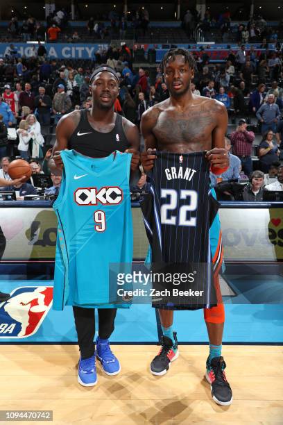 Jerian Grant of the Orlando Magic and Jerami Grant of the Oklahoma City Thunder exchange jerseys after a game on February 5, 2019 at the Chesapeake...