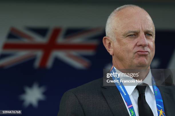 Graham Arnold the manager of Australia during the AFC Asian Cup Group B match between Australia and Syria at Khalifa Bin Zayed Stadium on January 15,...