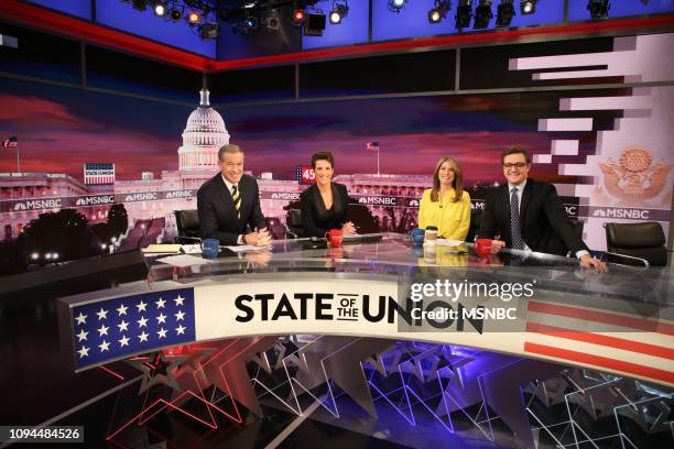 Specials - State of The Union -- Pictured: Brian Williams, Rachel Maddow, Nicolle Wallace, Chris Hayes in Studio 3A at 30 Rockefeller Plaza on...