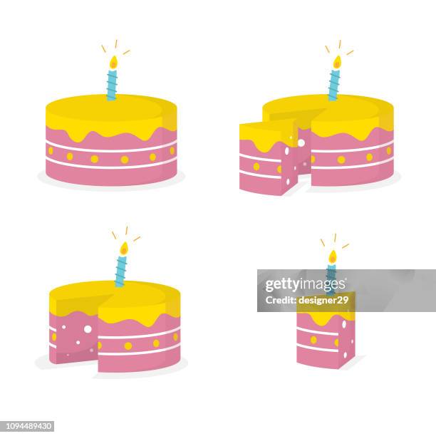 happy birthday cake-symbol und flache bauweise. stück vom kuchen-vektor-design und weißem hintergrund. - geburtstagstorte stock-grafiken, -clipart, -cartoons und -symbole