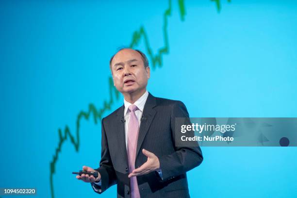 SoftBank Group Corp. Founder, Chairman and CEO Masayoshi Son announces his group's April-December results during a press conference in Tokyo, Japan,...