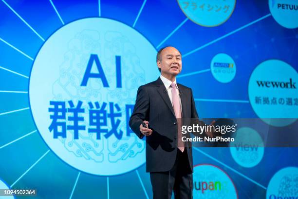 SoftBank Group Corp. Founder, Chairman and CEO Masayoshi Son announces his group's April-December results during a press conference in Tokyo, Japan,...
