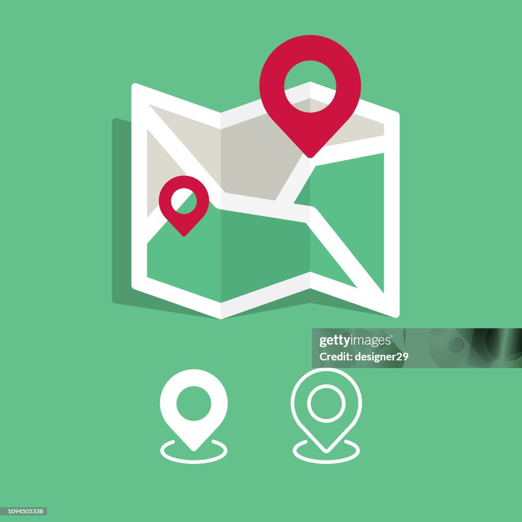 Map and Location Icon Design. Flat Design and White Background.