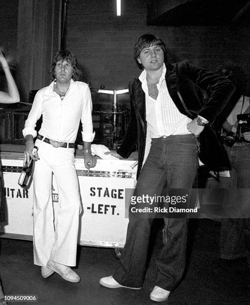 Keith Emerson and Greg Lake of Emerson, Lake and Palmer backstage June 23, 1977 at The OMNI Coliseum in Atlanta Georgia