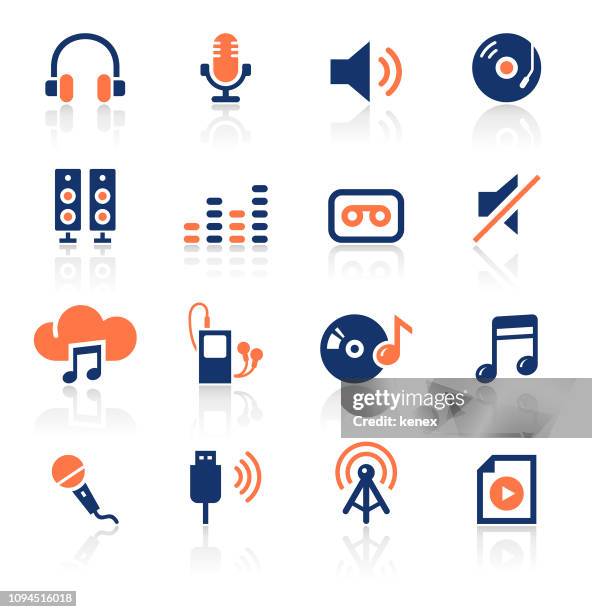 stockillustraties, clipart, cartoons en iconen met audio twee kleuren icons set - luisteren