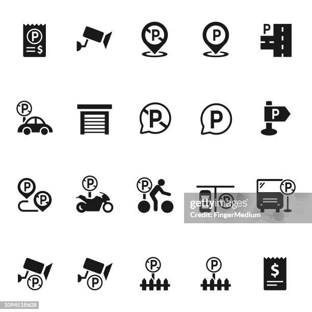 ilustraciones, imágenes clip art, dibujos animados e iconos de stock de conjunto de icono de estacionamiento - parking lot