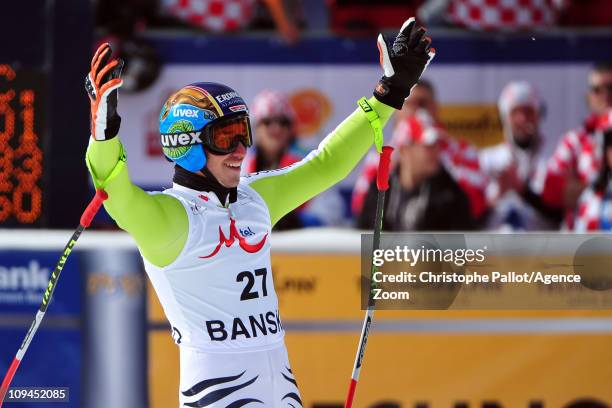 Felix Neureuther of Germany takes 2nd place during the Audi FIS Alpine Ski World Cup Men's Super Combined on February 26, 2011 in Bansko, Bulgaria.