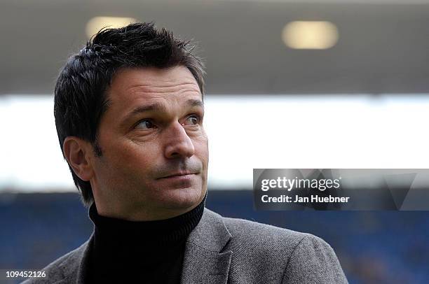 Manager Christian Heidel of FSV Mainz 05 looks on before the Bundesliga match between 1899 Hoffenheim and FSV Mainz 05 at Rhein-Neckar Arena on...