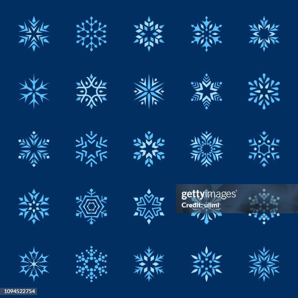 stylized vector snowflakes, icon set - stencil stock illustrations
