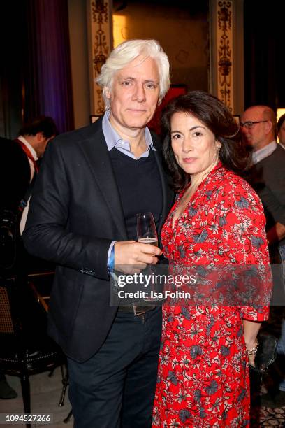 Dutch actor Philipp Brenninkmeyer and his wife Tara Lynn Orr attend the Blaue Blume Awards at Restaurant Grosz on February 6, 2019 in Berlin, Germany.