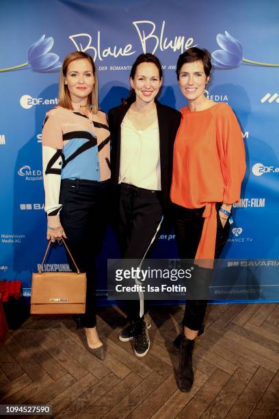 German actress Judith Hoersch, German actress Nike Fuhrmann and German actress Julia Bremermann attend the Blaue Blume Awards at Restaurant Grosz on...