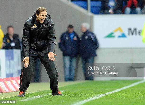 Head coach Thomas Tuchel of FSV Mainz 05 gestures during the Bundesliga match between 1899 Hoffenheim and FSV Mainz 05 at Rhein-Neckar Arena on...