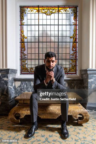 Amir Khan poses for a portrait at The Landmark Hotel after a Terence Crawford and Amir Khan Press Conference on January 15, 2019 in London, England....