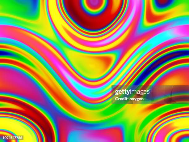 colorful flowing chromatic holographic dynamic waves - psychedelisch stock-fotos und bilder