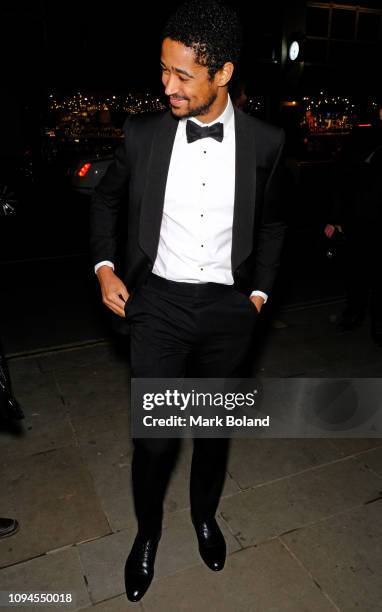 Alfred Enoch attends the dunhill Pre-BAFTA dinner at dunhill Bourdon House on February 6, 2019 in London, England. )