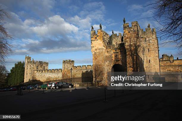 General view of Alnwick Castle before the the wedding of Katie Percy to Patrick Valentine at St Michael's Church in Alnwick, Northumberland on...