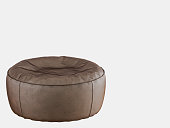 Brown leather round pouf