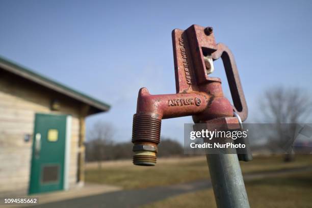 Water hydrant near at the grounds of the former Naval Air Warfare Center Warminster, in Bucks County, Pennsylvania, USA on February 6, 2019. The...