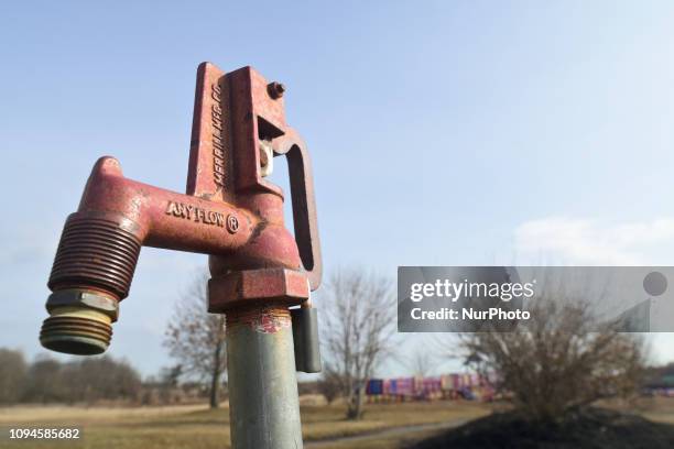 Water hydrant near at the grounds of the former Naval Air Warfare Center Warminster, in Bucks County, Pennsylvania, USA on February 6, 2019. The...