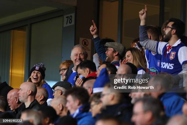 Musican Ed Sheeran and partner, Cherry Seaborn celebrate as Ipswich Town go 1-0 ahead during the Sky Bet Championship match between Ipswich Town and...