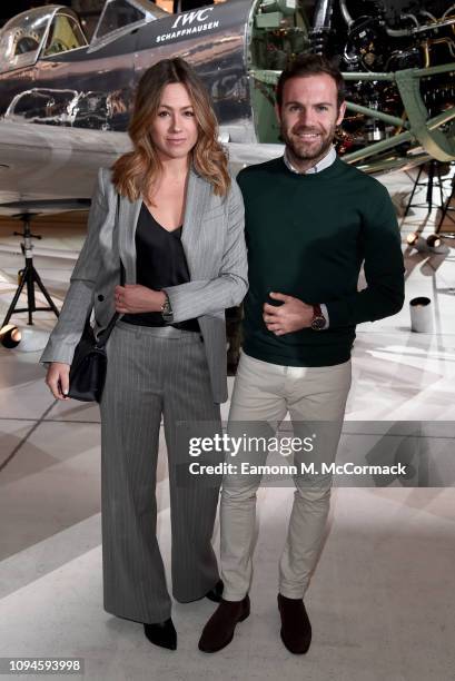 Evelina Kamph and Juan Mata visits the IWC booth during the Maison's launch of its new Pilot's Watches at the Salon International de la Haute...