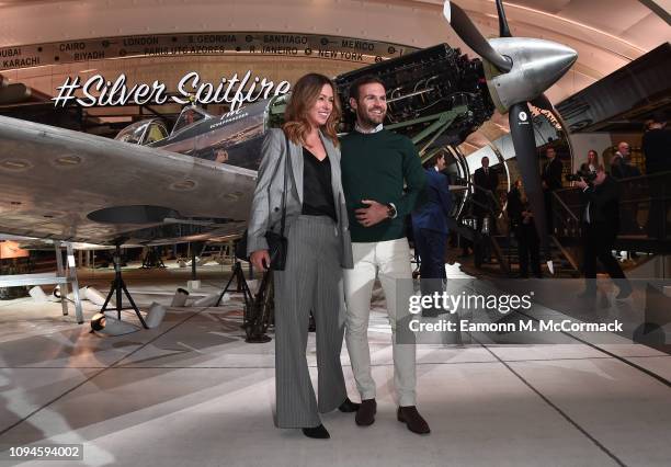 Evelina Kamph and Juan Mata visits the IWC booth during the Maison's launch of its new Pilot's Watches at the Salon International de la Haute...