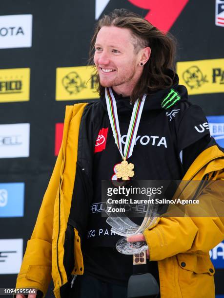 James Woods of Great Britain wins the gold medal during the FIS World Freestyle Ski Championships Men's and Women's Slopestyle on February 6, 2019 in...