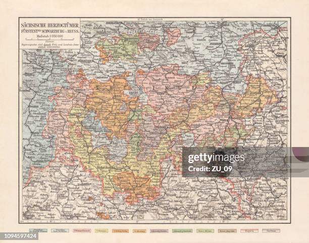 ilustrações, clipart, desenhos animados e ícones de saxãs ducados, principados schwarzburg e reuss (alemanha), litografia, 1897 - sachsen