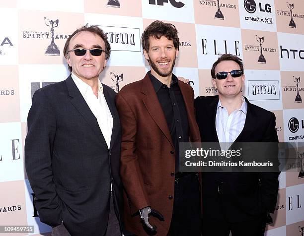 Director Danny Boyle and Aron Ralston attend the 2011 Film Independent Spirit Awards hosted by Jameson Irish Whiskey at Santa Monica Beach on...