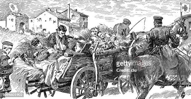 german-french war: transport of the wounded - lorraine stock illustrations