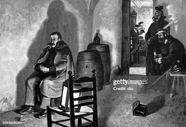 the lone spy in the guardroom guarded by policemen - the old guard stock illustrations