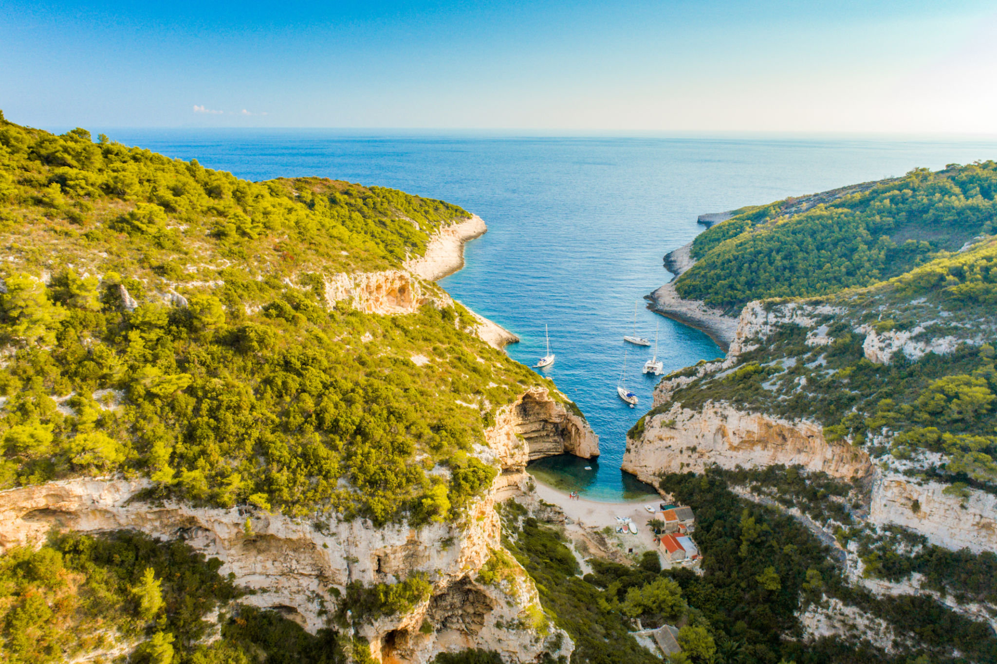 Scenic view of seacoast,Vis Island, Stiniva Beach, Croatia Scenic view of seacoast,Vis Island, Stiniva Beach, Croatia