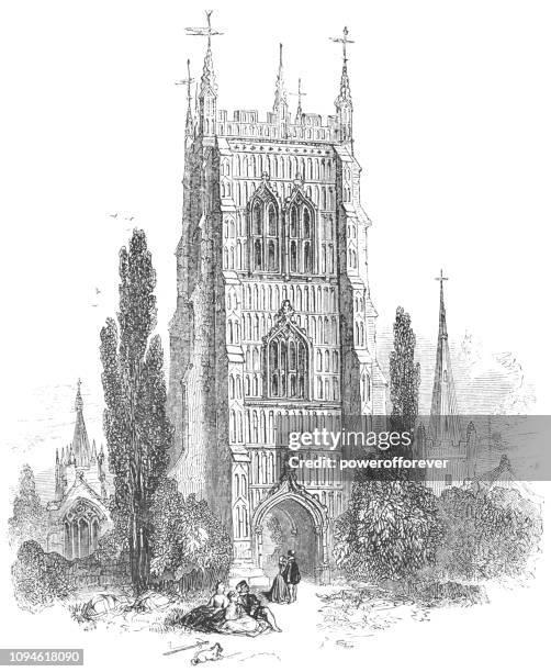 evesham abbey bell tower at evesham in worcestershire, england - worcestershire stock illustrations
