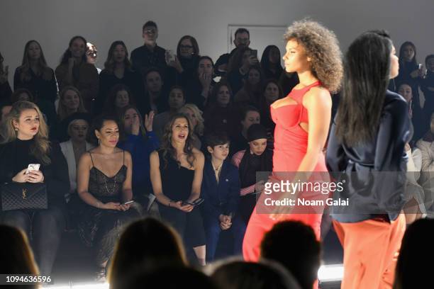 Hunter McGrady, Selenis Leyva, Alysia Reiner, guest, Alysia Reiner and Blair Imani attend the 11 Honore front row during New York Fashion Week: The...