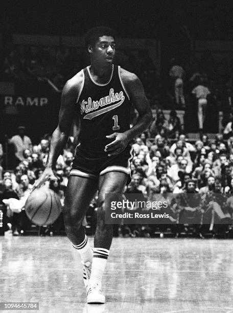 Oscar Robertson, Point Guard for the Milwaukee Bucks, during an NBA Basketball game against the New York Knicks at Madison Square Garden, New York,...
