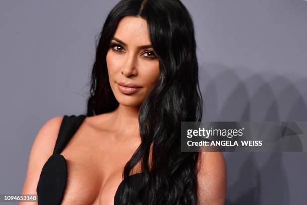 Media personality Kim Kardashian West arrives to attend the amfAR Gala New York at Cipriani Wall Street in New York City on February 6, 2019.