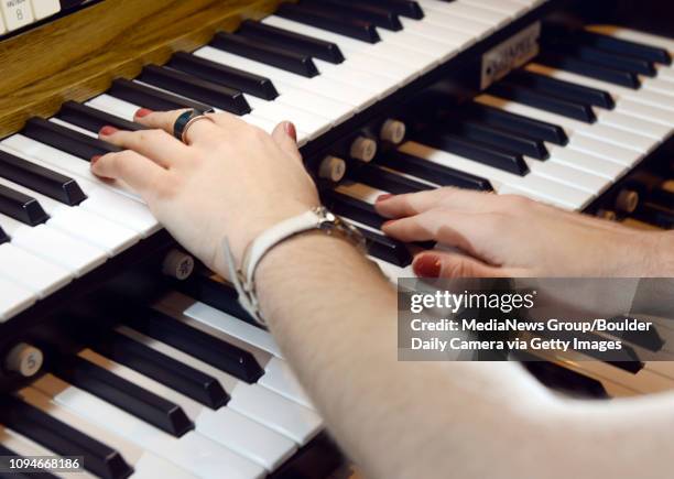 Director of music Audrey Herrmann plays the new Allen organ at Messiah Lutheran Church and Early Learning Center, 1335 Francis St., Tuesday. April...