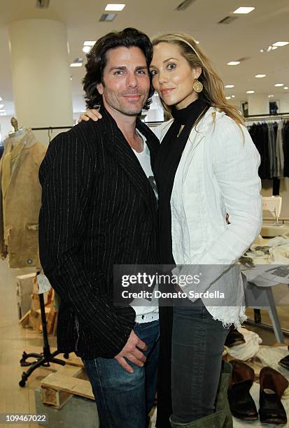 Actors Greg Lauren and Elizabeth Berkley attend Greg Lauren Launches His Collection At Barneys New York Beverly Hills at Barneys New York Beverly...