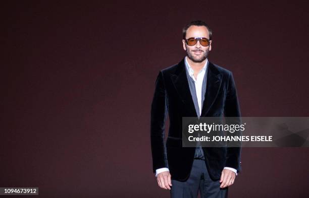 Designer Tom Ford appears on the runway after his fashion show at New York Fashion Week on February 6, 2019 in midtown Manhattan, New York City.