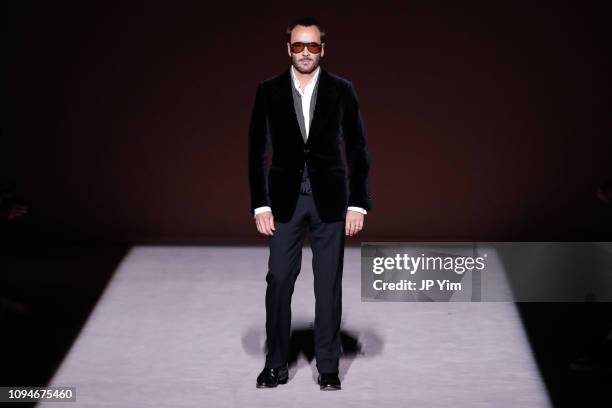 Designer Tom Ford walks the runway at the conclusion of his Tom Ford Autumn/Winter 2019 Collection on February 6, 2019 in New York City.
