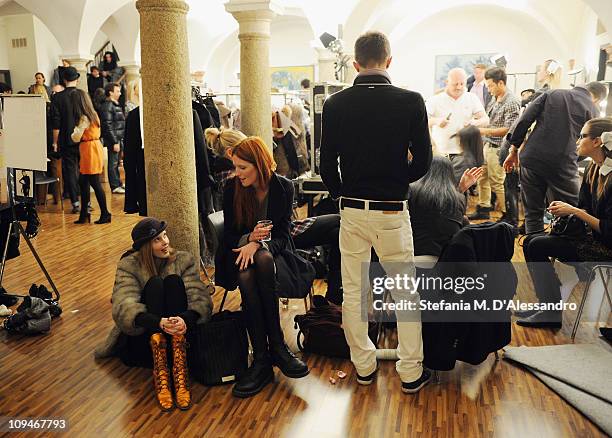 General view of the backstage at the Philipp Plein fashion show as part of Milan Fashion Week Womenswear Autumn/Winter 2011 on February 26, 2011 in...