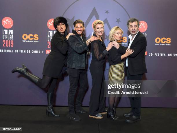 Rossy de Palma, Rayane Bensetti, Alexandra Lamy, Anne Marivin and Eric Elmosnino attends the opening ceremony of the 22nd L'Alpe D'Huez International...