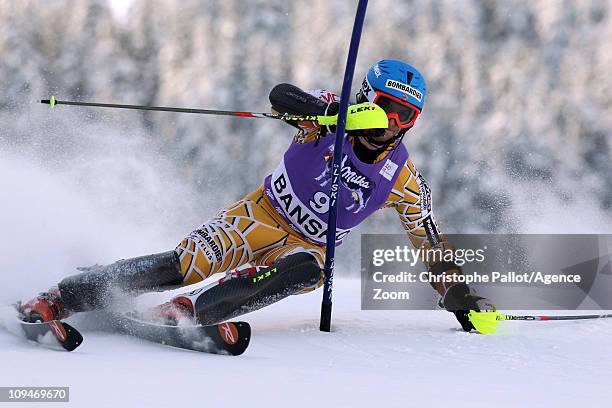 Michael Janyk of Canada in action during the Audi FIS Alpine Ski World Cup Men's Slalom on February 27, 2011 in Bansko, Bulgaria.