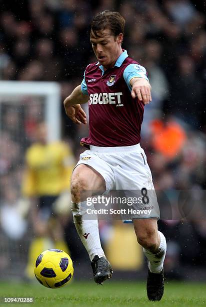 Scott Parker of West Ham in action during the Barclays Premier League match between West Ham United and Liverpool at the Boleyn Ground on February...