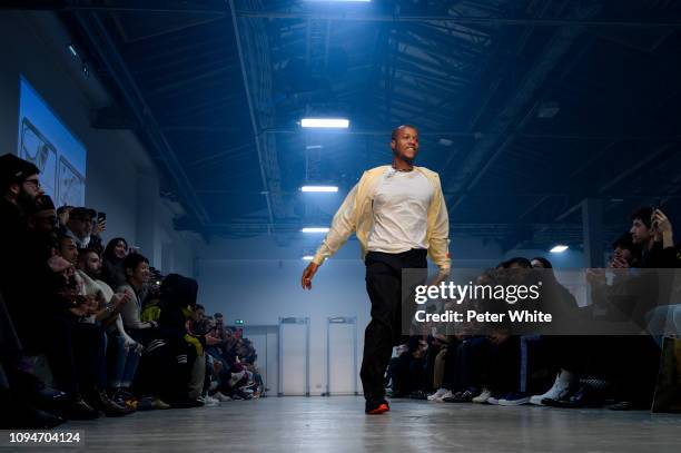 Fashion designer Heron Preston walks the runway during the finale of Heron Preston Menswear Fall/Winter 2019-2020 show as part of Paris Fashion Week...