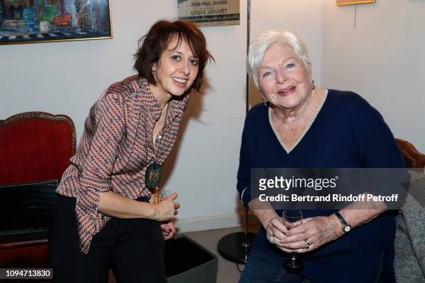 Actress of the piece Valerie Bonneton and Line Renaud pose after the "Huit Euros de l'heure" Theater Play at Theatre Antoine on January 15, 2019 in...