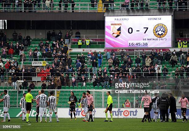Big screen displays final result after the Serie A match between US Citta di Palermo and Udinese Calcio at Stadio Renzo Barbera on February 27, 2011...