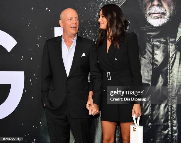 Bruce Willis and Emma Heming attend the "Glass" NY Premiere at SVA Theater on January 15, 2019 in New York City.