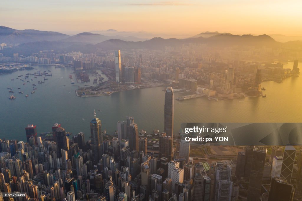 Hong Kong aerial scene, city scene in day time panorama scene